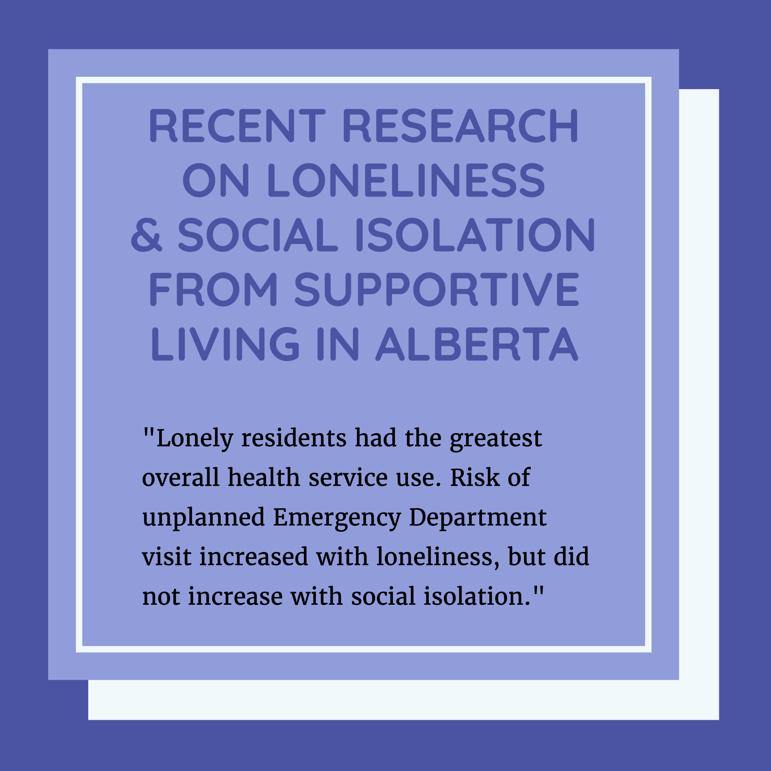 Research on Loneliness, Social Isolation and Unplanned ER Visits in Supportive Living Facilities in Alberta